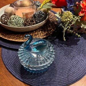 Elegant Blue Glass Swan Dish